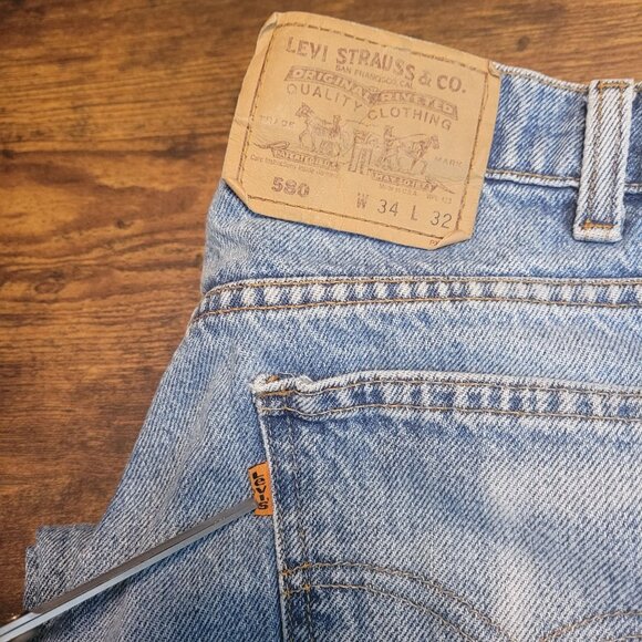 Vtg Levi's 580 Baggy Jeans Orange Tab USA Men 34x32 (Fits 32x30) 90's Light Wash - Picture 4 of 11